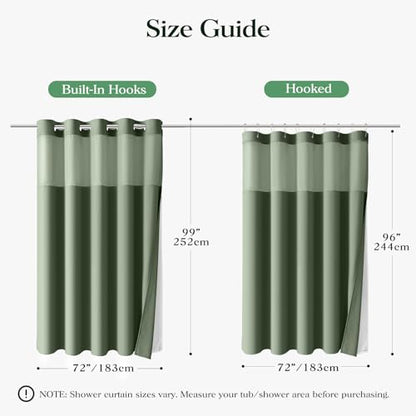 Sage Green Hook Free Waffle Shower Curtain & Snap-in Liner,72x99 | Less Time to install, 3 in 1 Fabric Shower Curtain and Liner Set with Magnets, Extra Long, Shower Curtains for Bathroom - color: A Sage Green, size: 72"W x 99"L (Pack of 1)