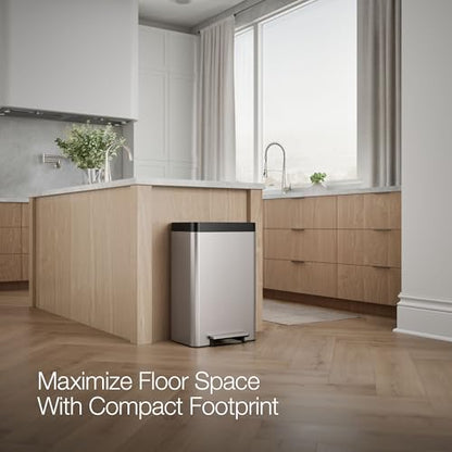 Kohler 20956-ST 11 Gallon Hands-Free Dual Compartment Recycling Kitchen Step, Trash Can with Foot Pedal, Quiet-Close Lid, Stainless Steel - color: Stainless Steel, size: 11 Gallon - Dual Compartment