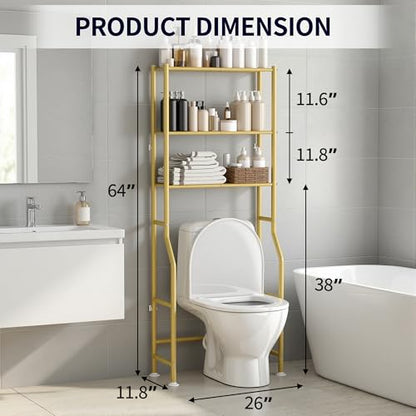 3-Tier Over The Toilet Storage, Freestanding Metal Bathroom Shelves, Space Saver Above The Over Toilet Storage Shelf for Bathroom (Gold) - color: Gold