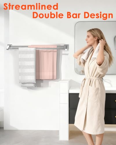 Alise Double Bath Towel Bar, 32" Towel Racks for Bathroom, Polished Chrome | SUS304 Stainless Steel Bathroom Towel Holder, Quick Drying Towel Hanger Towel Rod Wall Mounted - color: Polished Chrome, size: 32-Inch (2-Bars)