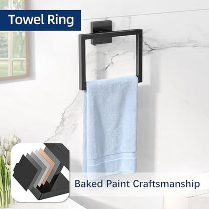 Gypie 5-Piece Bathroom Accessories Set, 24-in Towel Racks Wall Mounted Stainless Steel, Towel Hardware Set Matte Black - color: Black 5 Piece, size: 24 Inch