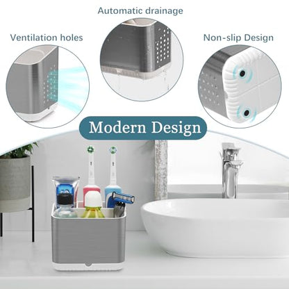 PARKMANI Toothbrush Holders for Bathrooms, Kids Electric Toothbrush and Toothpaste Holder, Brushed Nickel Toothbrush Caddy, Tooth Brushing Stand for Bathroom Organizer Countertop (Brushed Silver) - color: Brushed Silver