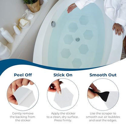 Homergy Anti-Slip Shower Stickers, Non-Slip Bathtub Adhesive Strips, 24 Pcs | Suitable for Homes with Kids, Adults & Seniors | Strong, Clear Appliques Help Reduce Slipping - size: Hexagon