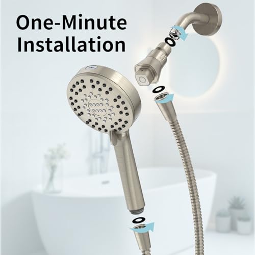 Magnetic Shower Head with Handheld Sprayer, High Pressure Handheld Shower Head with 6 Spray Modes, Nickel Finish - color: Nickel