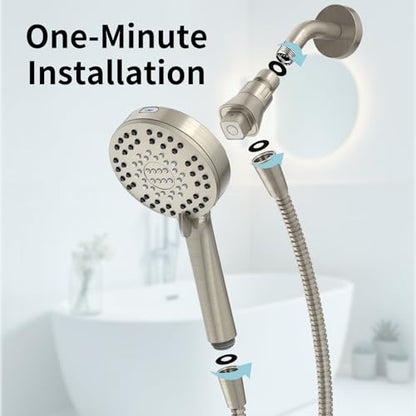 Magnetic Shower Head with Handheld Sprayer, High Pressure Handheld Shower Head with 6 Spray Modes, Nickel Finish - color: Nickel