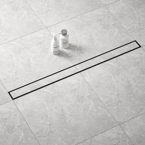 Linear Shower Drain, 304 Stainless Steel Floor Drain 42" | with Tiled Insert Grate & Hair Strainer, Bathroom 2-in-1 Tiled in Drain, CUPC Certified - color: Matte Black, size: 42''