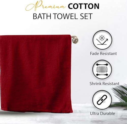 KAHAF COLLECTION 100% Cotton Bath Towels, 24x48 Pack of 6 Towels, Quick Dry, Highly Absorbent, Soft Feel Towel, Gym, Spa, Bathroom, Shower, Pool, Luxury Soft Towels (RED, 24x48-6 Pack) - color: Red, size: 24x48 - 6 PACK