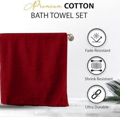 KAHAF COLLECTION 100% Cotton Bath Towels, 24x48 Pack of 6 Towels, Quick Dry, Highly Absorbent, Soft Feel Towel, Gym, Spa, Bathroom, Shower, Pool, Luxury Soft Towels (RED, 24x48-6 Pack) - color: Red, size: 24x48 - 6 PACK