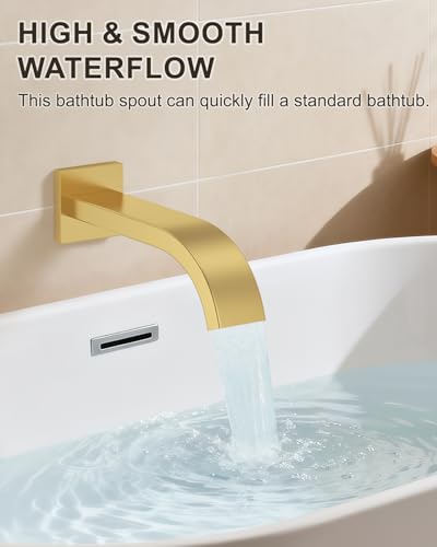 Brushed Gold Shower System with Tub Spout, Wall Mounted Bathtub Shower Faucet Set, 12" Rainfall Shower Head and Handheld Shower Combo, High Pressure Shower Fixtures Set with Rough-in Valve - color: Brushed Gold, style: 12" Wall Mounted Shower System with