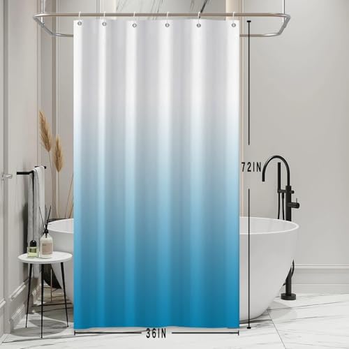 Ombre Blue Stall RV Bathroom Shower Curtain 36x72inches | Machine Washable Waterproof, Modern Solid Boho Gradient, Window Curtain with Hooks, Dorm Hotel Room Divider, Easy to Install - color: Ombre Blue, size: 36"W x 72"L (Pack of 1)