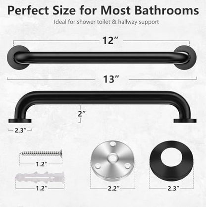 Safety Handle Bar Iron Outdoor Deck Rail Banister Bath Shower Grab Indoor & Outdoor Deck Hand Rail 500LBS Load Capacity Wall Mount Stainless Steel 2 Pack - style: Black 2 Pack 12 Inch