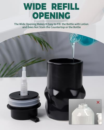 BosilunLife Hand Soap Dispenser - Foam Soap Dispenser Bathroom Ceramic Dish Liquid Soap Dispenser for Kitchen, Bathroom Countertop Soap Dispensers (Black-Liquid-Sculpt) - color: Black-liquid-sculpt