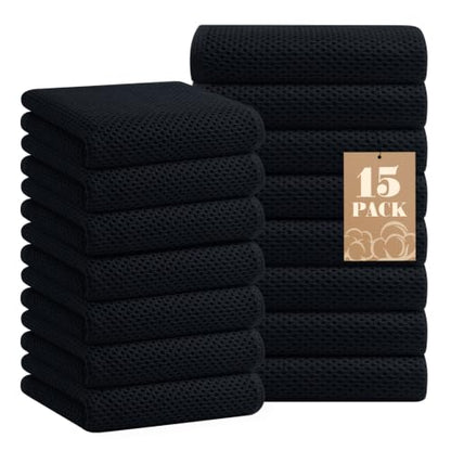 Homaxy 100% Cotton Waffle Weave Kitchen Towels, 15-Pack, Black | Ultra Soft Absorbent Dish Towels, Quick Drying Cleaning Towels, 13 x 28 Inches - color: Black, size: 13 x 28 - 15 Pack