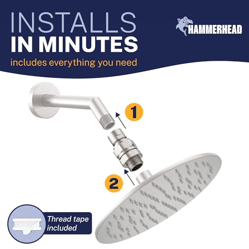 HammerHead Showers® Solid Metal Shower Head Swivel Ball Adapter, Brushed Nickel | Adjustable Pivot Ball To Adjust Showerhead Angle | Universal Connector Joint Fits Fixed, Hand Held & Rain Shower Heads