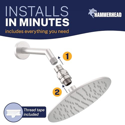 HammerHead Showers® Solid Metal Shower Head Swivel Ball Adapter, Brushed Nickel | Adjustable Pivot Ball To Adjust Showerhead Angle | Universal Connector Joint Fits Fixed, Hand Held & Rain Shower Heads