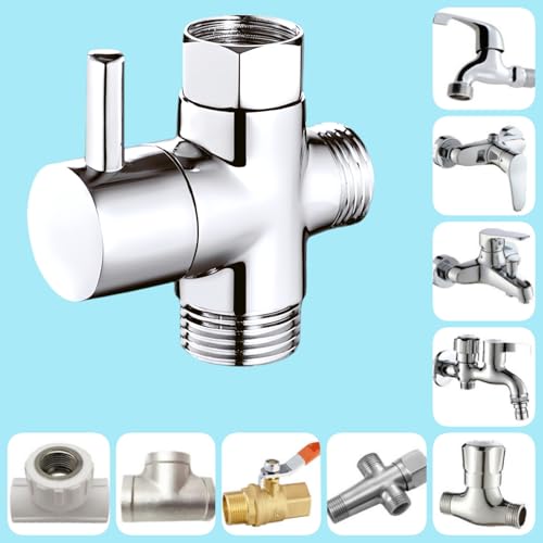 Sink Faucet Switch Valve Brass 3-Way Diverter Splitter G1/2 Adaptor - color: Metal Sliver