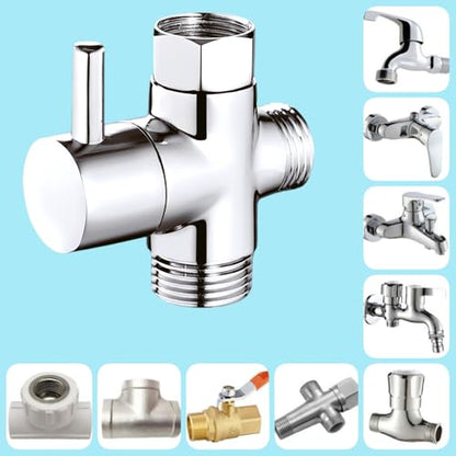 Sink Faucet Switch Valve Brass 3-Way Diverter Splitter G1/2 Adaptor - color: Metal Sliver