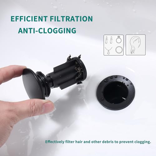 Black Sink Drain with Overflow Pop Up Sink Drain Stopper for Sink Faucet Vessel Vanity Bathroom Sink Drain Strainer with Hair Catcher Anti-Clog Strainer Matte Black, SD30-BK - style: Big Popup Cap-Black