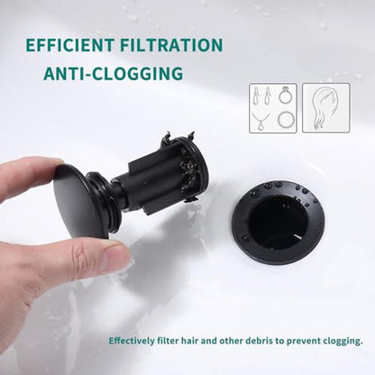 Black Sink Drain with Overflow Pop Up Sink Drain Stopper for Sink Faucet Vessel Vanity Bathroom Sink Drain Strainer with Hair Catcher Anti-Clog Strainer Matte Black, SD30-BK - style: Big Popup Cap-Black