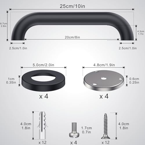 12 Inch Shower Grab Bars, 2 Pack - Anti-Slip Stainless Steel Bathroom Safety Handles for Elderly & Handicap, 304 Steel, Black, Knurled Grip（Black 12in-2-Sets）