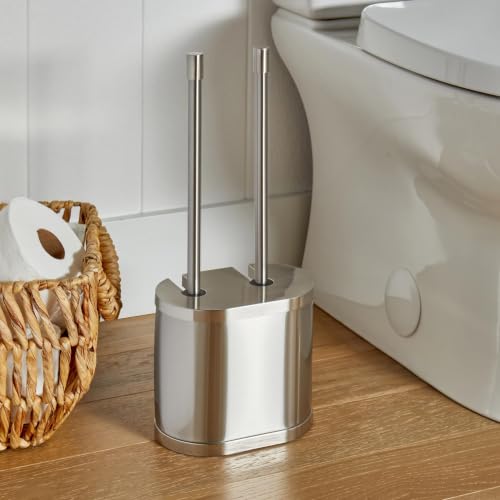 Metal Toilet Bowl Brush and Plunger Set, Brushed Nickel Finish, 2-in-1 Caddy, Open-Back Design, Plastic and Metal Construction