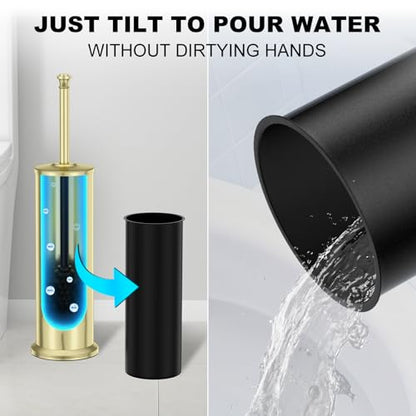 Gold Toilet Brush and Holder，Long Handled Gold Toilet Brush for Bathroom，Stainless Steel Heavy Duty Toilet Bowl Brush,Removable Inner Bowl,Deep Cleaning Dense Bristles Cleaner Brush -Space Saving - color: Gold