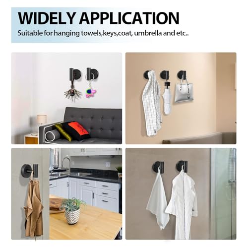 2 Pack Towel Hooks for Bathroom, Wall Mount Towel Holder, Wall Robe Stainless Steel Heavy Duty Door Hanger for Kitchen, Bedroom,Hotel,Pool,Coats, Black - color: Black