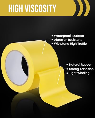 Lichamp 6 Rolls Vinyl Tape, Premium Safety Marking and Traffic Floor Marking Tape, Bundling, Social Distancing, 4 Inch x 36 Yards per Roll, 216 Total Yards, Yellow - color: Yellow
