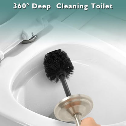 Stainless Steel Toilet Brush and Holder Set，Toilet Bowl Brush and Holder | Heavy Duty Silver Toilet Brush for Bathroom, Toilet Cleaner Brush，Deep Cleaning，Space Saving, Covered Brush（Stain Nickel） - color: Satin Nickel
