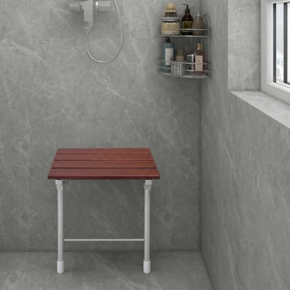 Wall Mounted Folding Shower Chair Heavy Duty Bath Seat Bathroom Safety Stool Space Saving Fold Down Shower Bench Wooden Stainless Steel Support 352lbs Anti Slip Bathroom Seat For Elderly Disabled 14.9