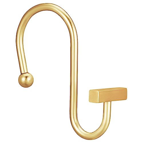 Gold Shower Curtain Hooks, Modern Decorative Shower Curtain Rings for Bathroom, CHICTIE Brass Metal Rustproof Shower Hooks Hangers for Shower Curtain Rod, Square T Bar Shape Set of 12 - color: Gold