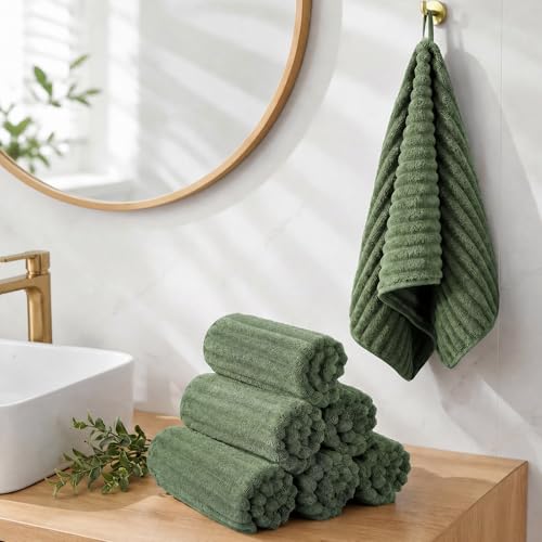 ZVH Hand Towels for Bathroom 6pcs 14X29.5inch,Quick Dry Microfiber,Super Soft,Hand Towels with Hanging Loops for Spa,Kitchen,Hotel (Avocado Green, Set of 6) - color: Avocado Green