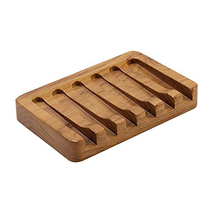 HTB Soap Dish with Slanted Waterfall Design,Teak Wood Bar Soap Holder | Soap Saver Keep Soap Bar Dry,Extend Soap Life,Non-slip Soap Tray for Shower,Bathroom,Sink,Kitchen,Countertop,Self Draining - color: 1pcs