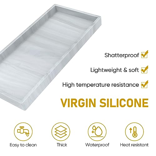 Silicone Bathroom Tray,Shatterproof Bathroom Vanity Tray,High-Grade Silicone Durable Rectangle Tray for Bathroom Trays for Counter Soap Dispenser Tray-Large 10.6 * 5.1 in | High-Grade Durable Rectangle Tray, Non-Slip, Easy Clean, Rust-Proof, for Bathroom