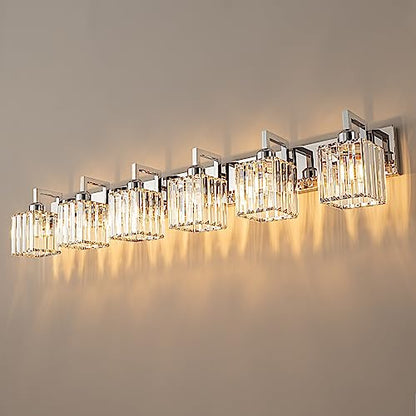 Modern Bathroom Vanity Light 6-Lights Chrome Crystal Wall Lamp Bathroom Modern Crystal Vanity Lighting - color: Chrome Crooked, size: 6-Light