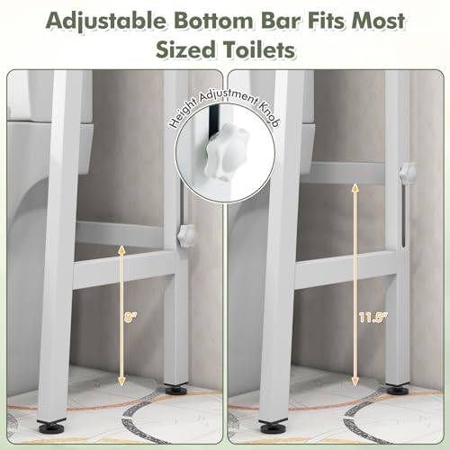 Giantex Over The Toilet Storage, 3-Tier Freestanding Bathroom Space Saver with 2 Hooks, Toilet Paper Holder & Adjustable Bottom Bar, Metal Over Toilet Bathroom Organizer for Restroom, Laundry (White) - color: White