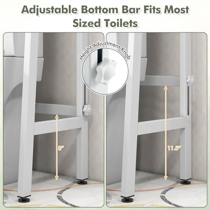 Giantex Over The Toilet Storage, 3-Tier Freestanding Bathroom Space Saver with 2 Hooks, Toilet Paper Holder & Adjustable Bottom Bar, Metal Over Toilet Bathroom Organizer for Restroom, Laundry (White) - color: White