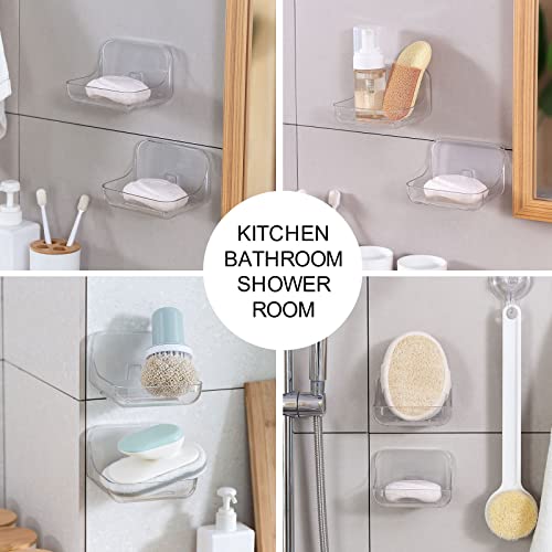 Soap Dish Holder, Wall Mounted Adhesive Soap Holder, No Drilling Shower Soap Sponge Holder for Bathroom Kitchen, Translucent Plastic - color: Clear Soap Holder