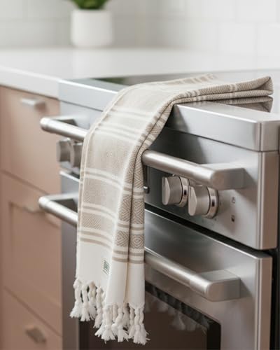 DEMMEX Organic Turkish Hand Towels for Bathroom – 100% Oeko-TEX Certified Turkish Cotton, Quick Dry, Lightweight Kitchen & Travel Towels, Diamond Weave, Large 18x36 Inches, Set of 2, Beige - color: Beige