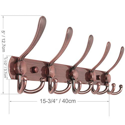 WEBI Coat Rack Wall Mount,Coat Hanger Wall,Coat Hooks Wall Mount,Wall Coat Rack,Hook Rack Rail,5 Triple Hooks for Hanging Coats,Jacket,Clothes,Antique Copper - color: R/Antique Copper, size: 1 Pack