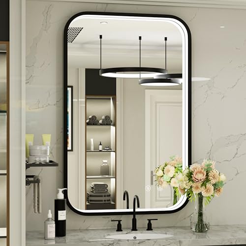 24x36 Inch LED Bathroom Mirror with Lights, 3 Color Temperatures | Stepless Dimmable, Anti-Fog, Memory, ETL Listed, Black Aluminum Frame, Wall Mounted, CRI 95+, for Bedroom/Dressing Room - color: Black, size: 24"L x 36"W