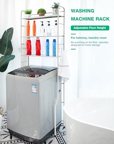 susunnus Over The Toilet Storage 3 Tier,Stainless Steel,for Toilet,Bathroom | Freestanding Space Saver,Rust Proof,with Anti-slip Feet,Paper Rolling and Towel hooks,Bathroom Shelf Over Toilet,Laundry Rack - size: X-size