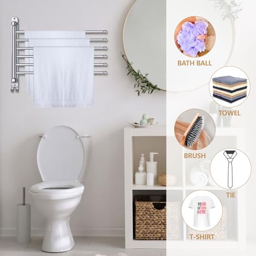 Teenyyou Swivel Towel Rack 16.5 Inches 304 Stainless Steel 6 Arms Bathroom Towel Rack Hanger Pool Holder Wall Mounted Swivel Bar Space Saving with Hook, Sliver - color: Sliver, size: 16.5 Inches, style: 6 Arms