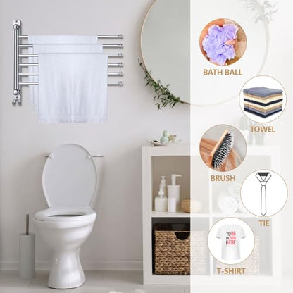 Teenyyou Swivel Towel Rack 16.5 Inches 304 Stainless Steel 6 Arms Bathroom Towel Rack Hanger Pool Holder Wall Mounted Swivel Bar Space Saving with Hook, Sliver - color: Sliver, size: 16.5 Inches, style: 6 Arms