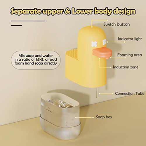 Seawah Automatic Foaming,Rechargeable Cute Bubble Duck Touchless Hand Foam Soap Dispenser for Bathroom,Smart Electric Sensor Soap Dispenser Kitchen(Yellow) - color: Yellow