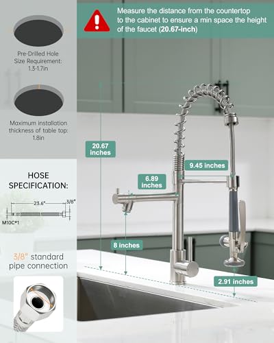 Fapully Commercial Pull Down Kitchen Sink Faucet with Sprayer Brushed Nickel - color: Brushed Nickel, style: Classic