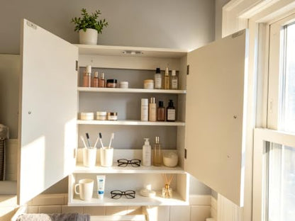 Bathroom Wall Cabinet, Over Toilet Storage Medicine Cabinet with 2 Doors and Adjustable Shelf, Small Above Toilet Bathroom Cabinet with Open Shelf (White, 4)