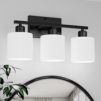 Black Bathroom Light Fixtures Over Mirror 18 Inches | Rustproof 3-Light Vanity Lights Over Mirror, E26 Standard Socket, Milky White Glass Shades, Bulbs Not Included - color: Black-3 Light