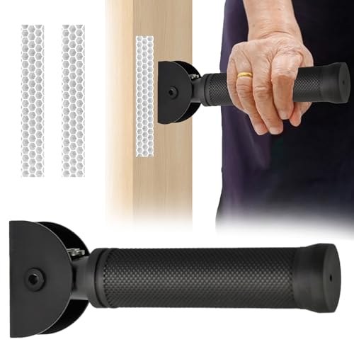 Flip Up Grab Bar for Seniors, 8.3-Inch Wall-Mount Handle, Black | 90° Magnetic Flip-Up Design, Steel Frame, Textured Rubber Grip, Supports Up to 300 lbs, for Doorways, Steps and Bathrooms