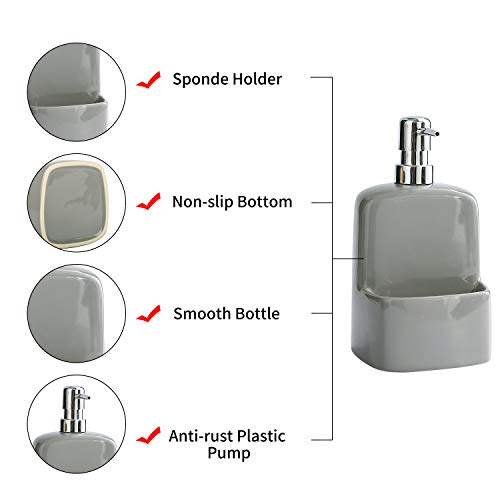 Dish Soap Dispenser - Kitchen Soap Dispenser with Sponge Holder Matte Ceramic Soap Daddy Dispenser 20oz for Kitchen (Grey) - color: Gray
